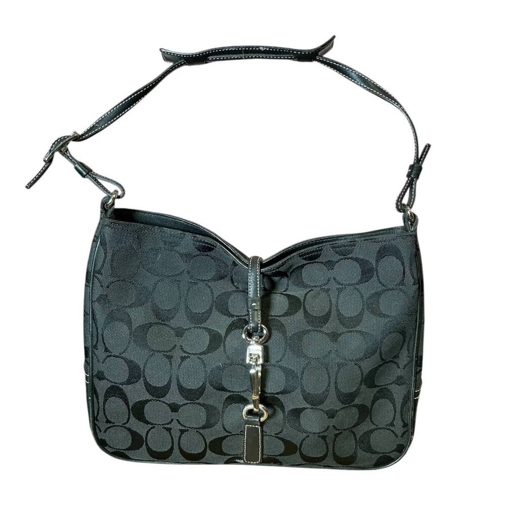NEW COACH women's classic leather signature monogram hampton shoulder bag in bla
